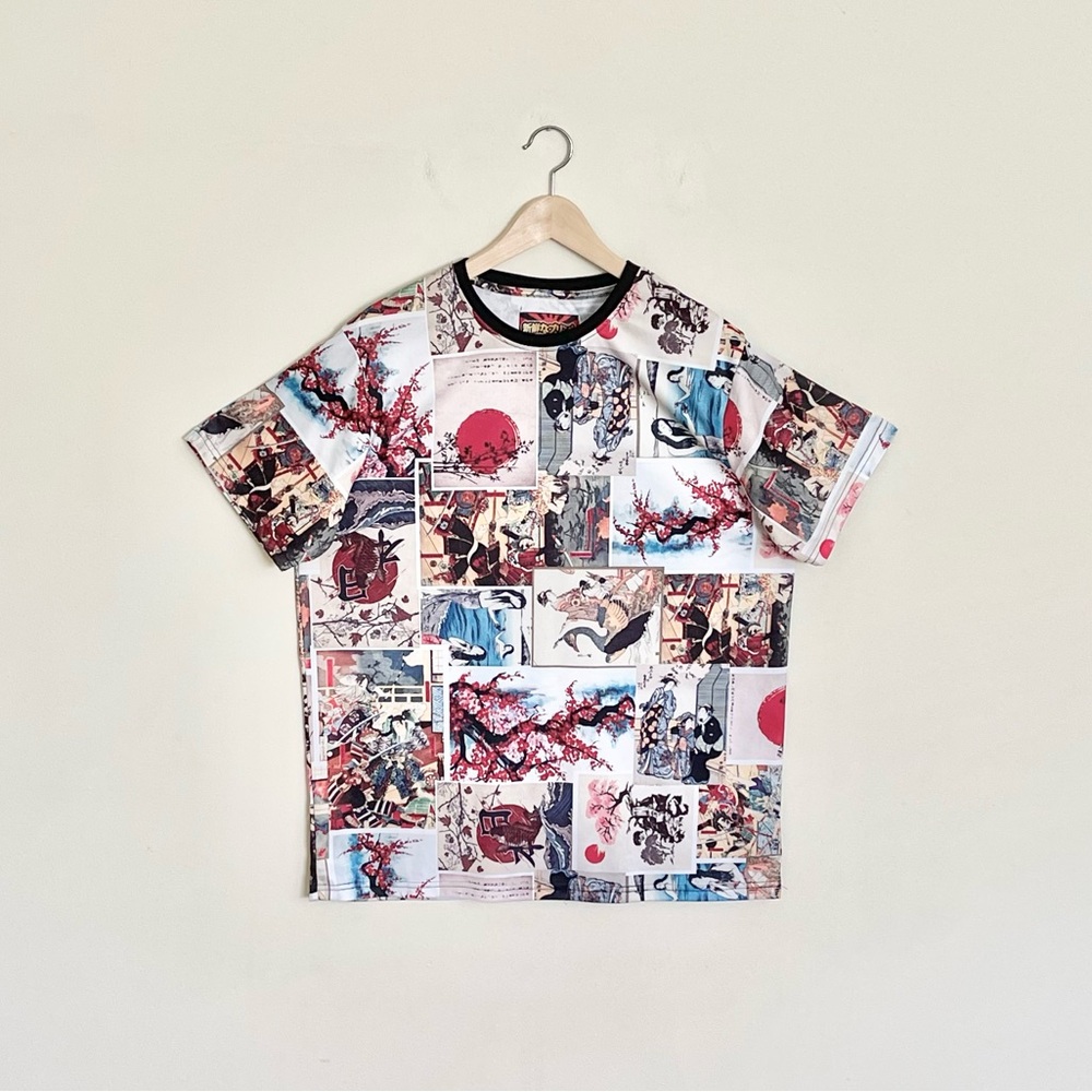 NEW Fresh Prints of Tokyo All Over Woodblock Graphic Multicolor T Shirt Adult XL